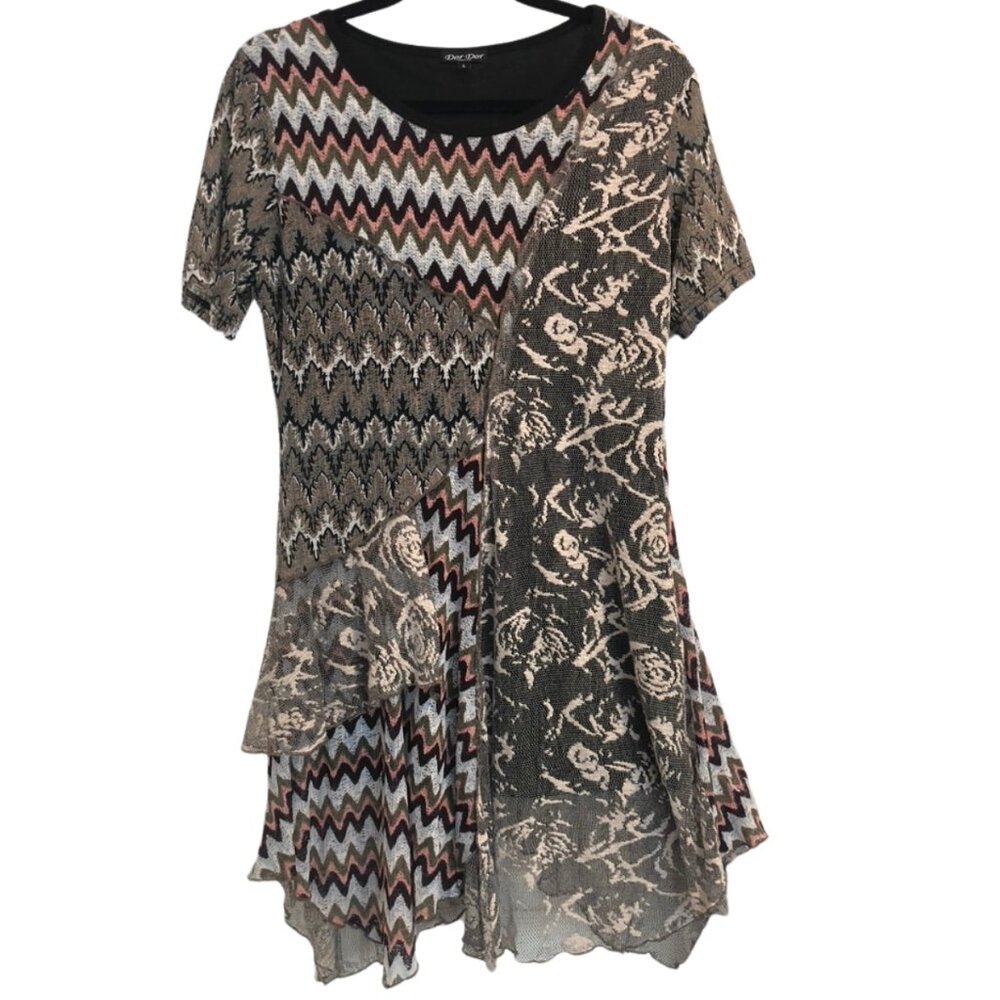 Dor Dor Couture - Black/White/Peach Anthropologie Boho Dress - L